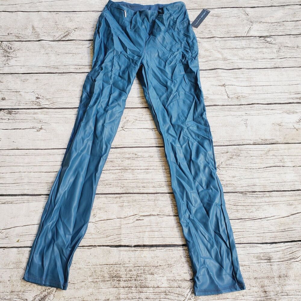 Tahari Sport Blue Faux Leather Pants Size Small